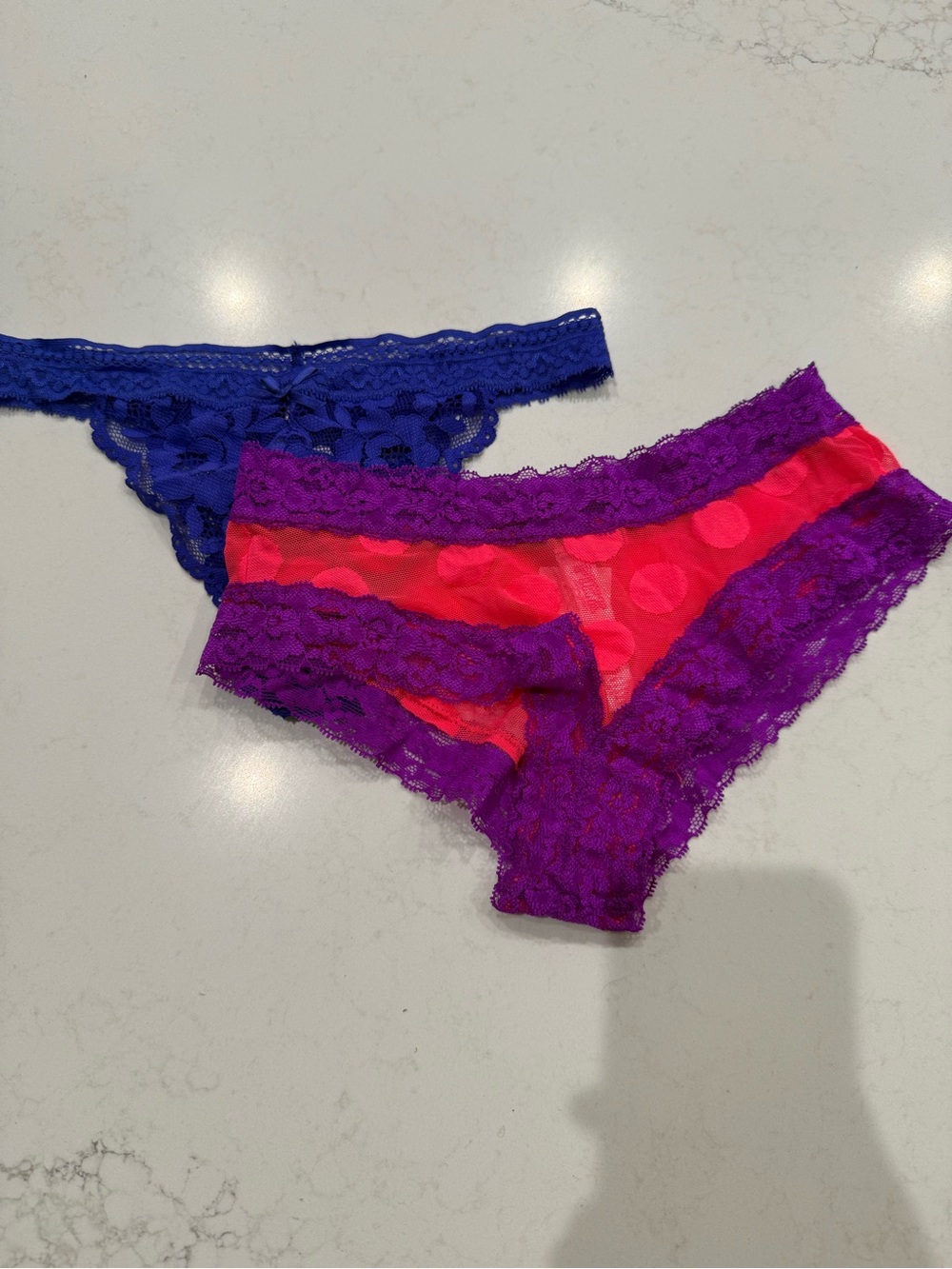 PINK Victoria's Secret Lace Bikini Panties in Purple and Blue with Red Accents